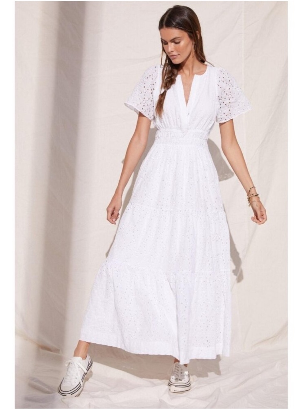 Anthropologie Somerset Maxi Dress Original Maeve Eyelet Edition Smocked Waist XL